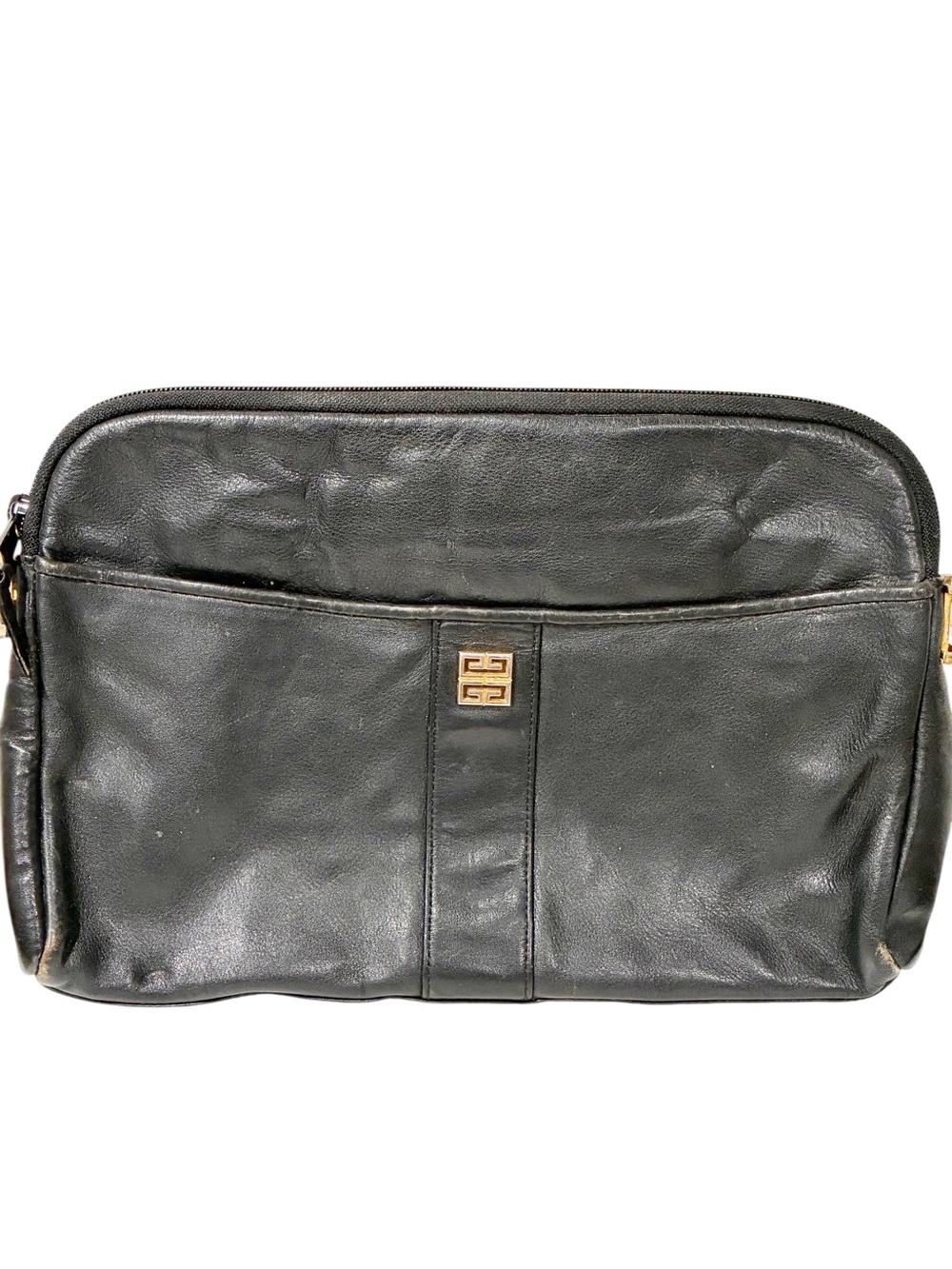 Givenchy Paris Black Soft Genuine Leather Clutch Purse Pouch Gold Hardware